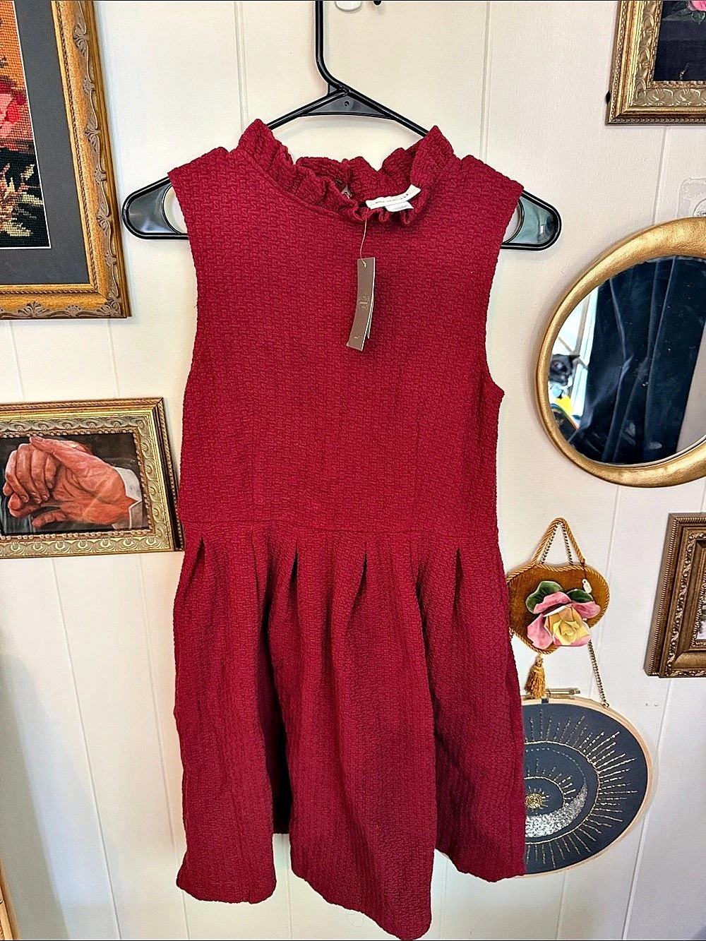 Anthropologie Garnet Textured Mini Dress Textured Mini Dress in Red Size Small